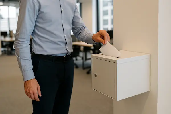 una persona depositando una carta en un buzon